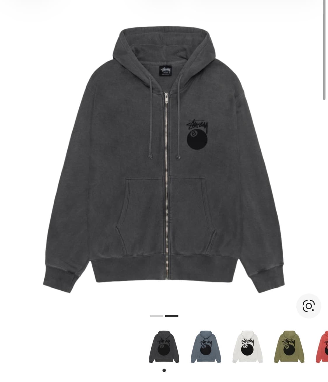 스투시 8볼 피그먼트 빅로고 후드집업 상품이미지2