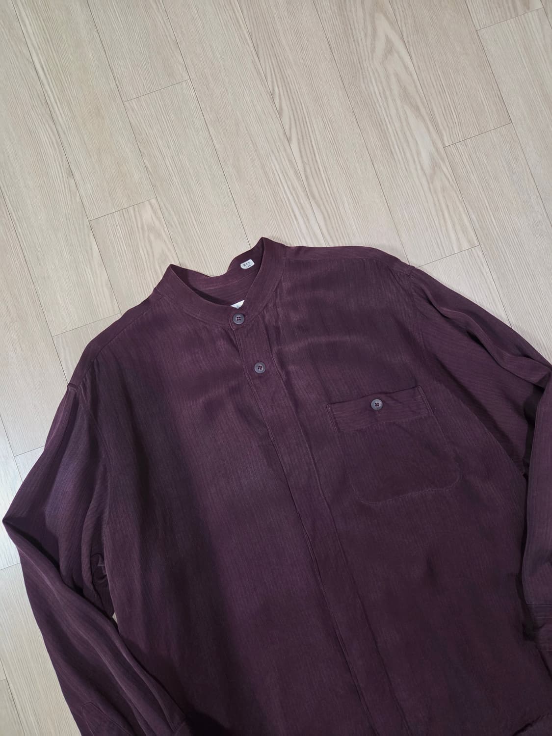 VARIO MODA 버건디 원 포켓 큐프라 헨리넥 셔츠 상품이미지2