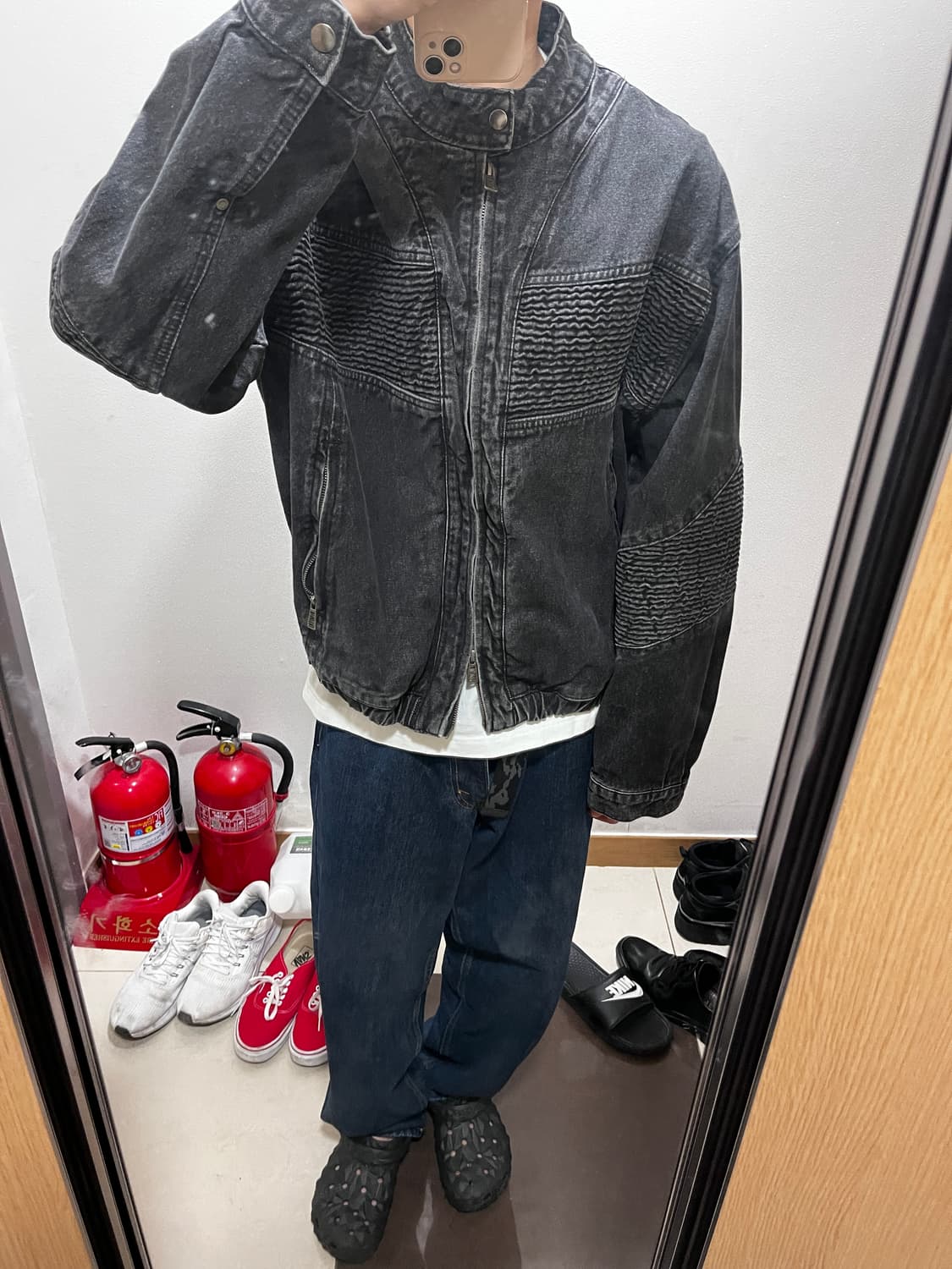 디미트리블랙 워시드 데님 바이커 자켓 상품이미지3