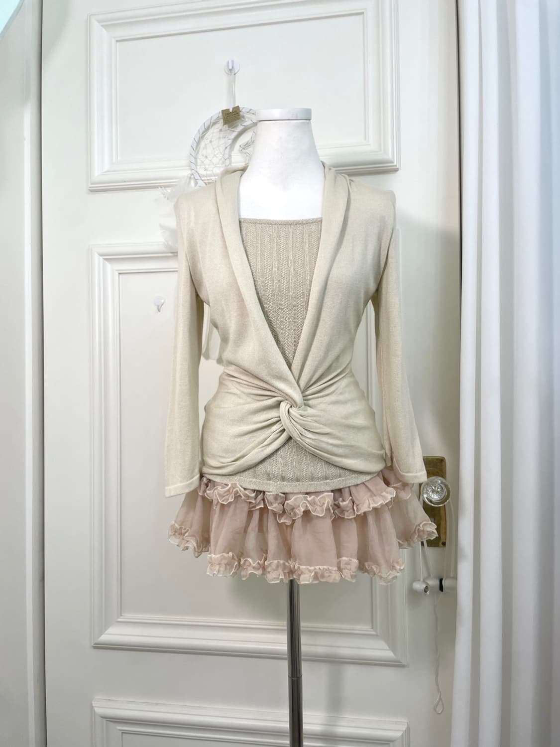 beige twist point glittet knit top 상품이미지1