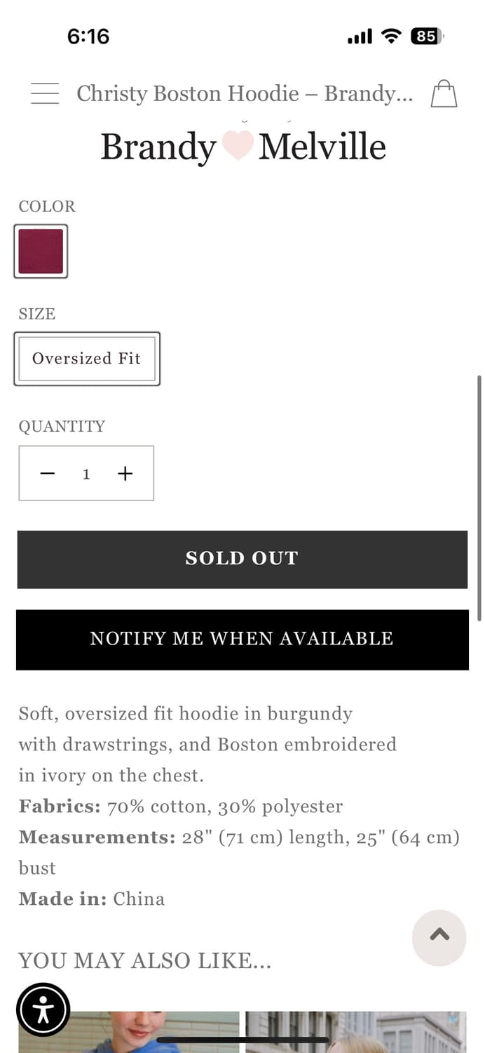 핫한 브랜디멜빌 후드티 Boston (새상품) 상품이미지2