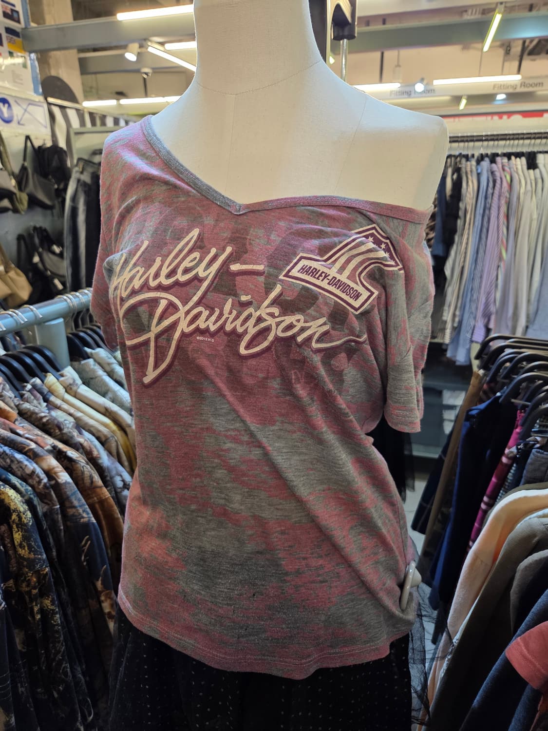 할리데이비슨 그레이핑크 브이넥 반팔티 상품이미지1