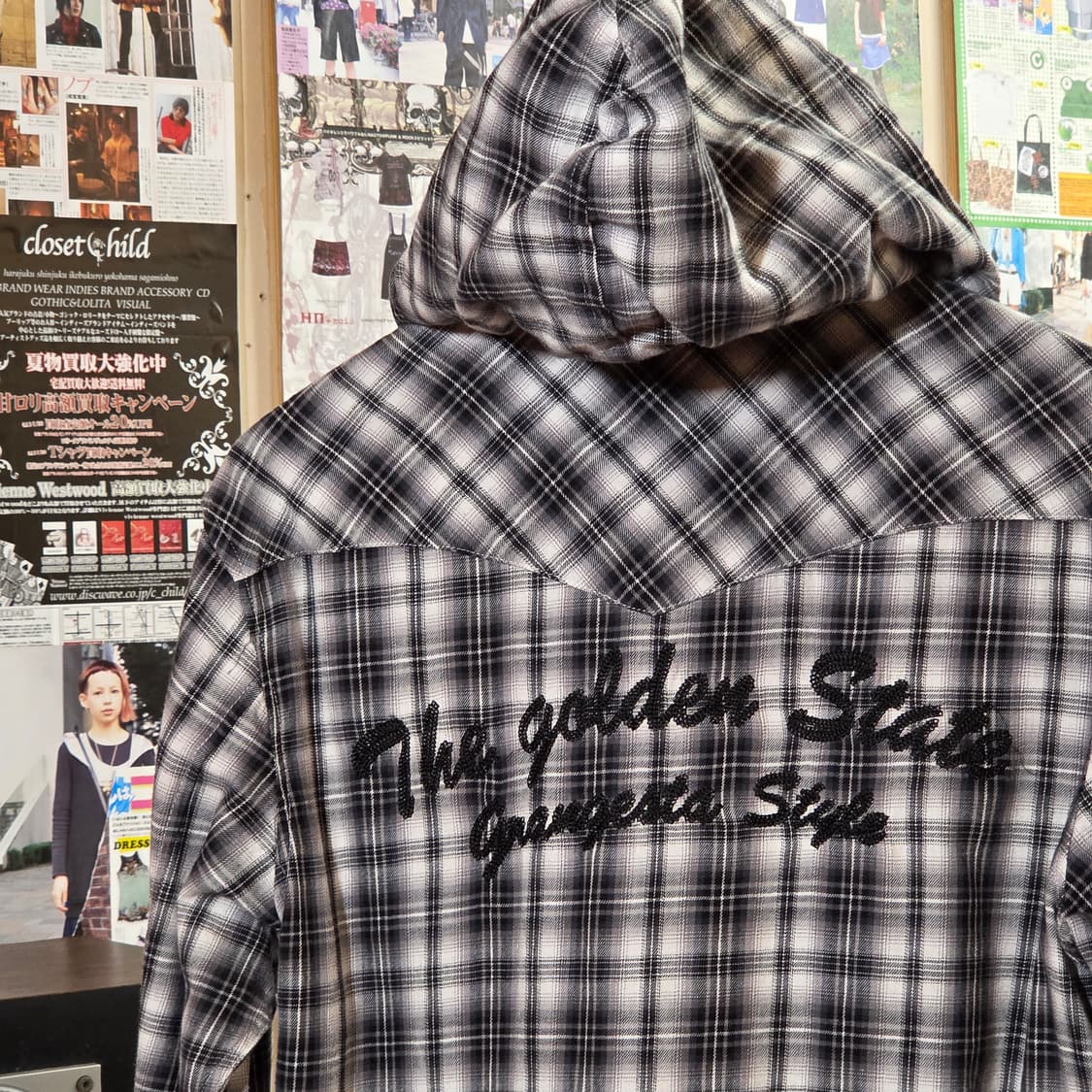 JPN 레터링 자수 후드 체크 셔츠 상품이미지6