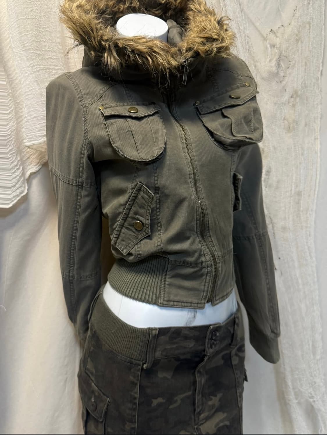 Fur-Trimmed Military Jacket 상품이미지1
