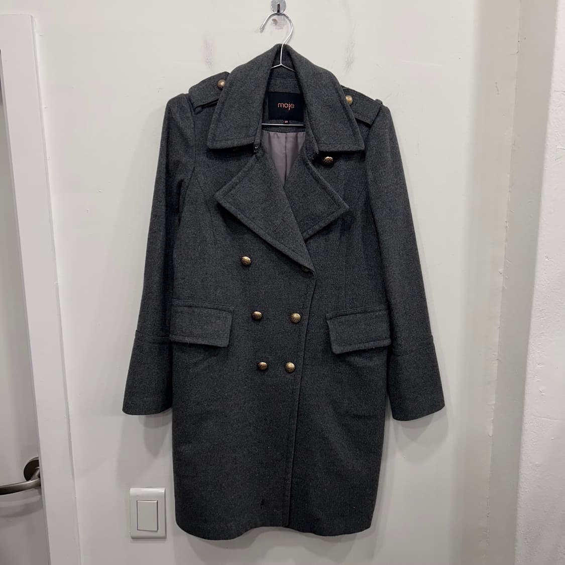 마쥬 넥후크 금장 울모직 더블버튼 롱코트 상품이미지2