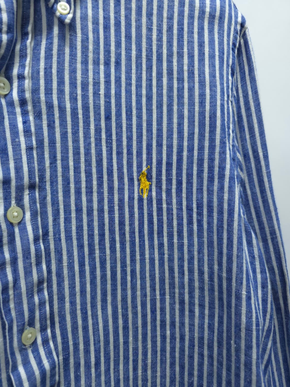 폴로 랄프로렌 블루 화이트 스트라이프 린넨 셔츠(95) 상품이미지5