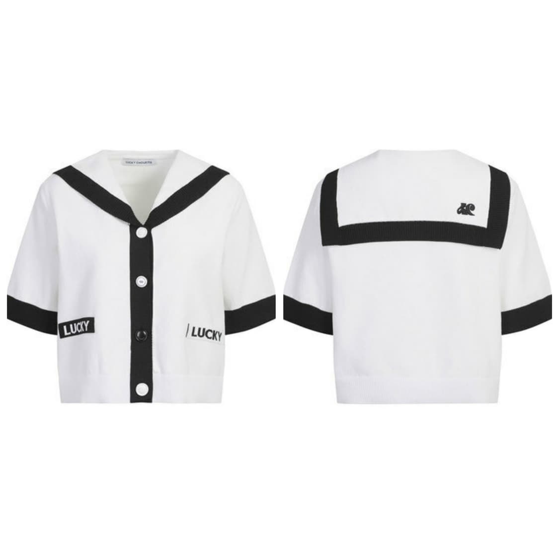 급처상태좋음!럭키슈에뜨 세일러카라 니트 반팔 가디건 프리사이즈 상품이미지1