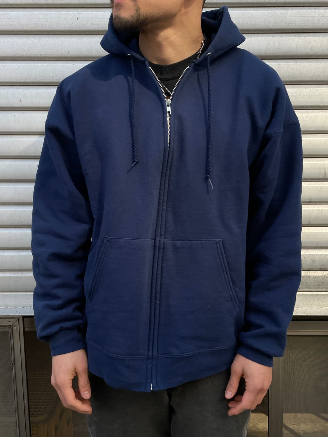 90s Hanes Navy Blank Hood Zip 상품이미지2