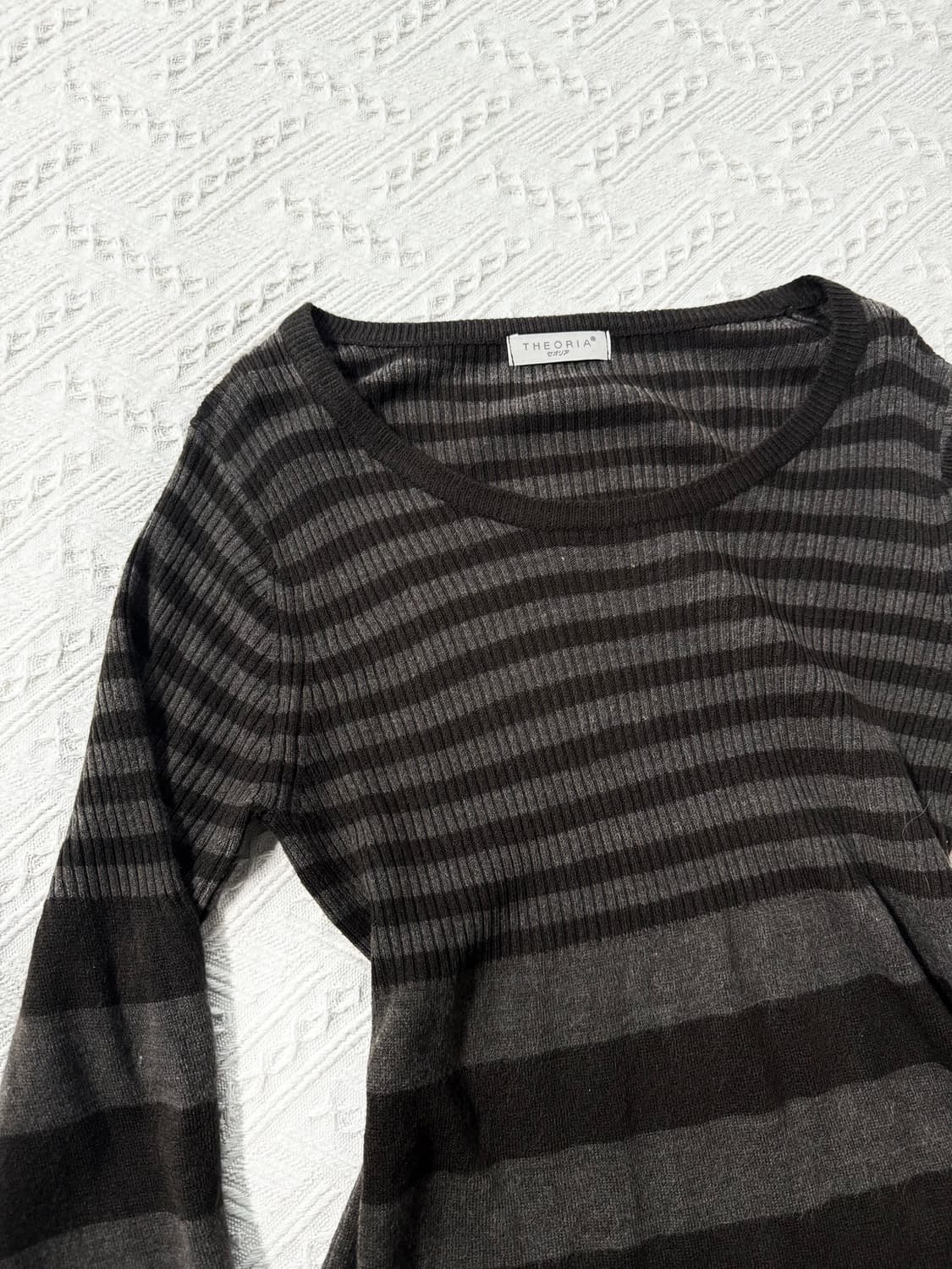 스트라이프 패턴 퍼프 슬리브 니트 원피스 (이너 세트 구매 가능) 상품이미지8