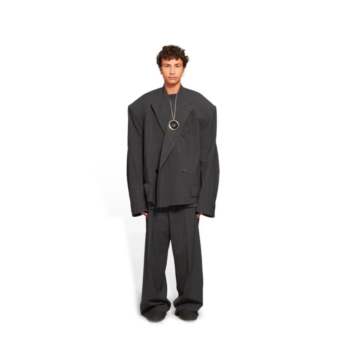 [1, S] 발렌시아가 22 summer 크롭 블레이저 그레이체크 셋업 상품이미지2