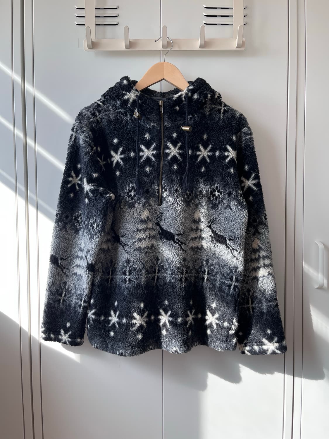 빈티지 겨울밤 풍경 눈꽃 후리스 집업  상품이미지1