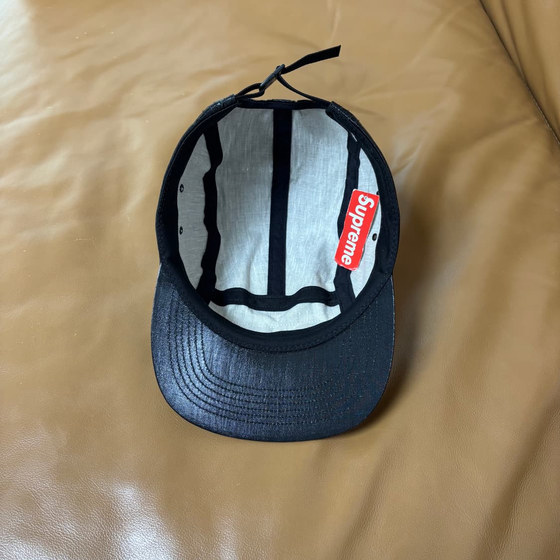 슈프림 캠프캡 모자 박스로고 코티드 리넨 블랙 상품이미지6