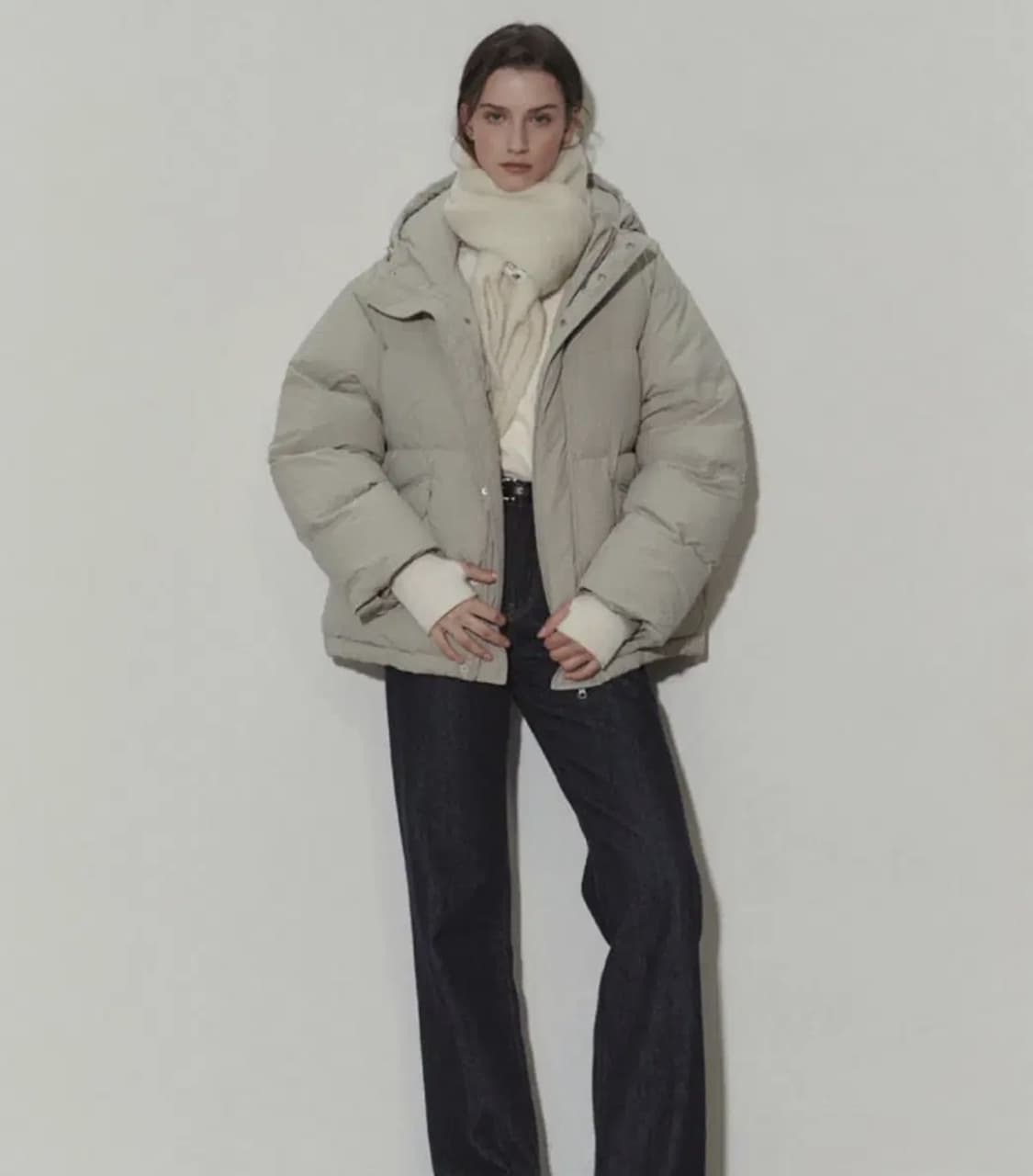 xs 던스트 유니섹스 후디드 볼륨 구스다운 패딩 자켓 베이지 상품이미지1