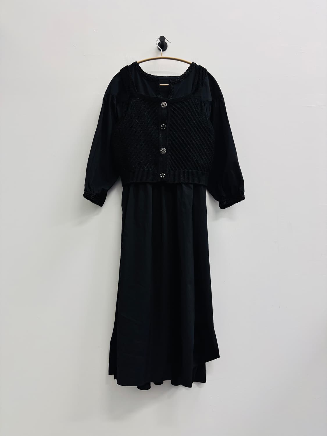 22ss 마인(MINE) 니트 베스트 레이어드 원피스 세트 블랙 상품이미지1