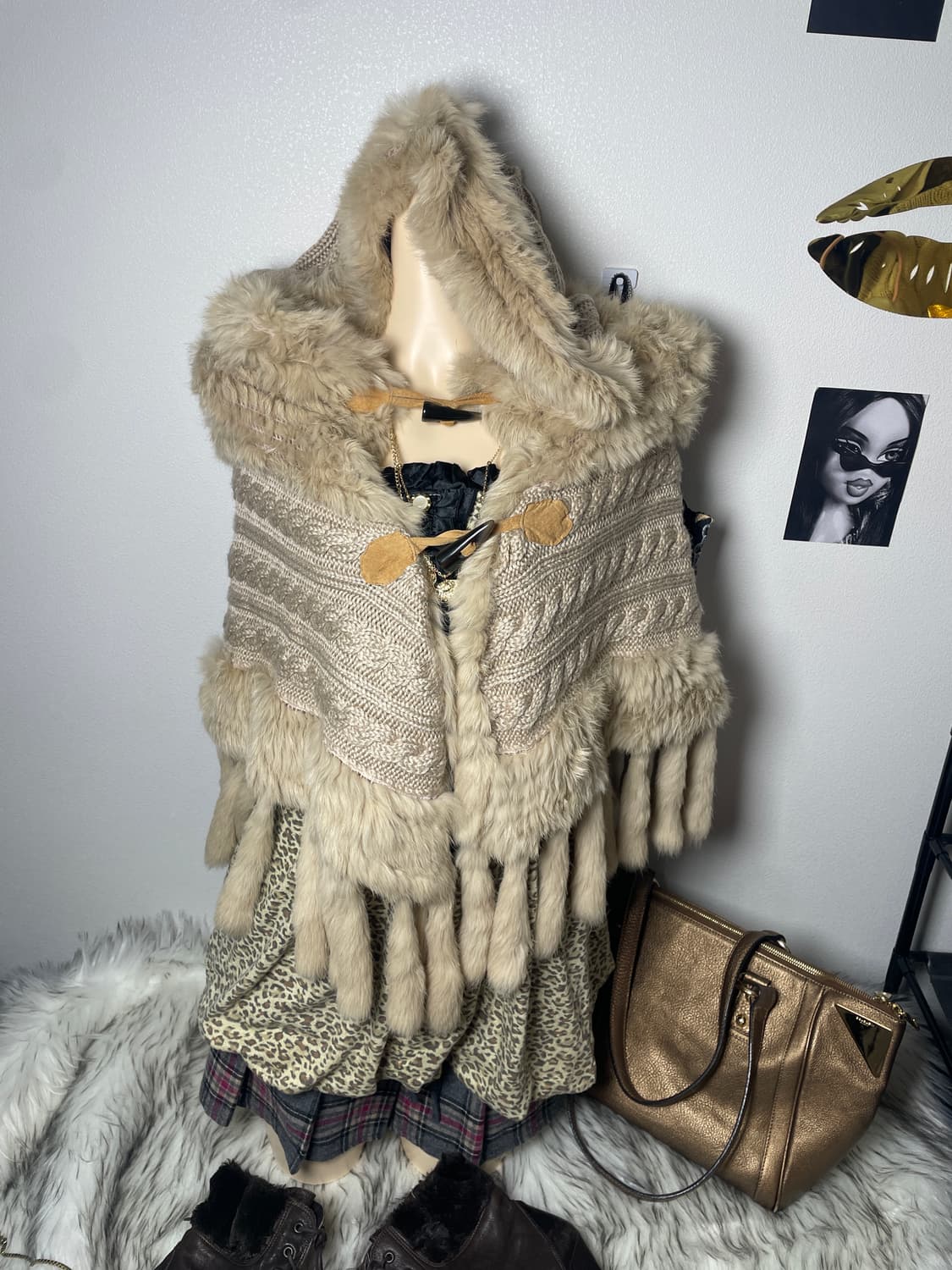 빈티지 갸루 래빗퍼케이프 호피 원피스 세트 상품이미지2