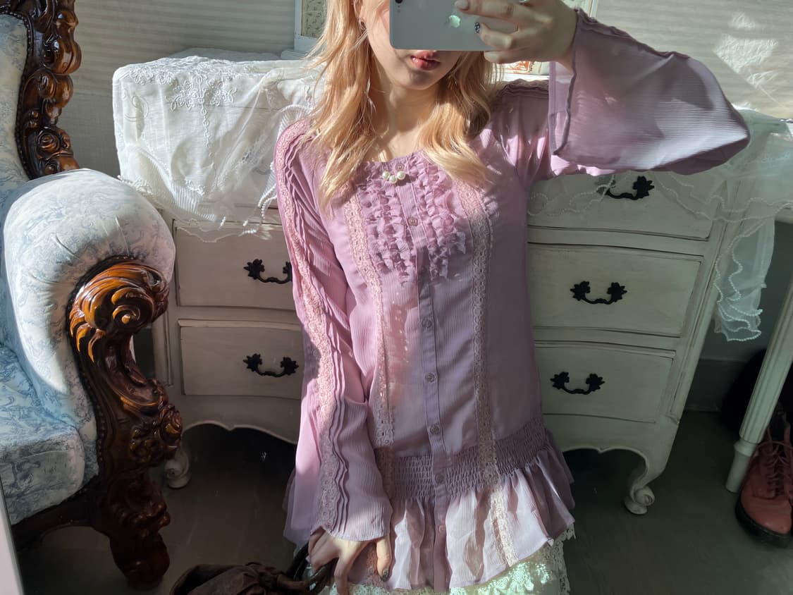 빈티지 앤틱 라벤더 레이스 블라우스 상품이미지2