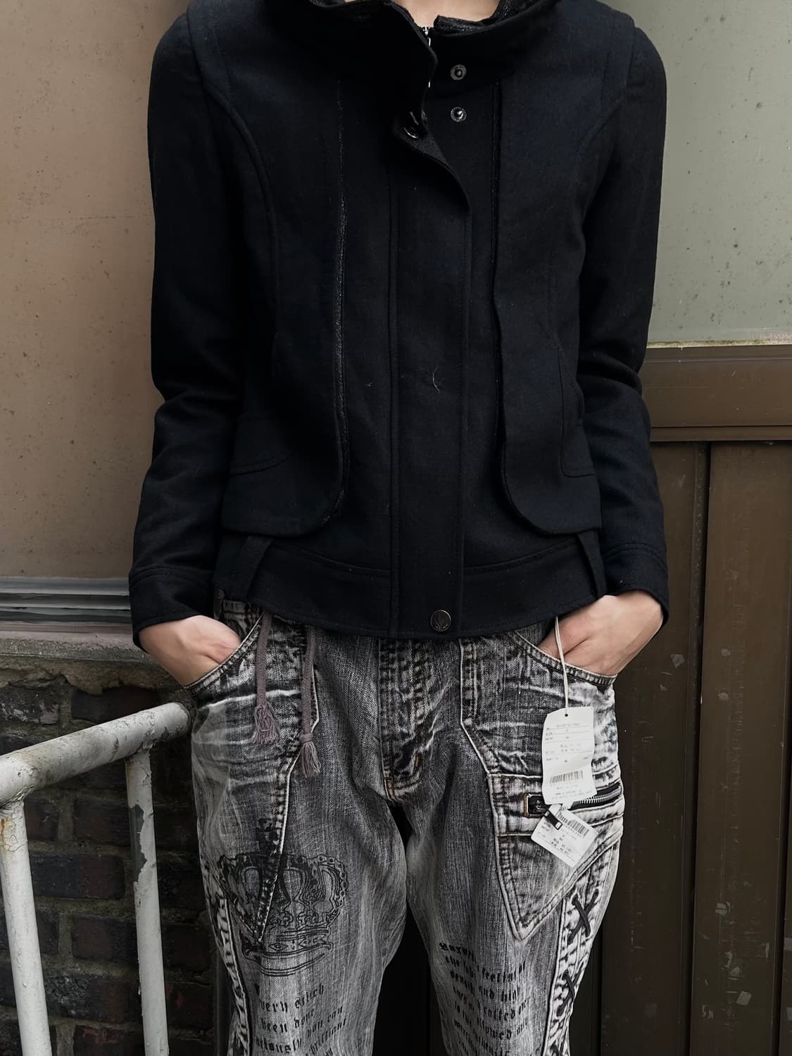 2000s vtg 락시크 블랙 보노넥 글리터 집업 상품이미지1