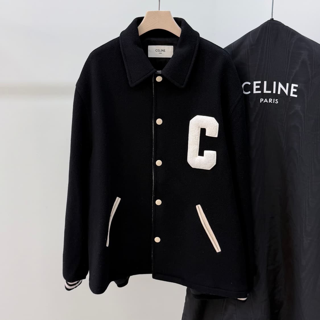 [S+급/54] 셀린느 울 테디 베이스볼 바시티 자켓 풀구성 상품이미지1