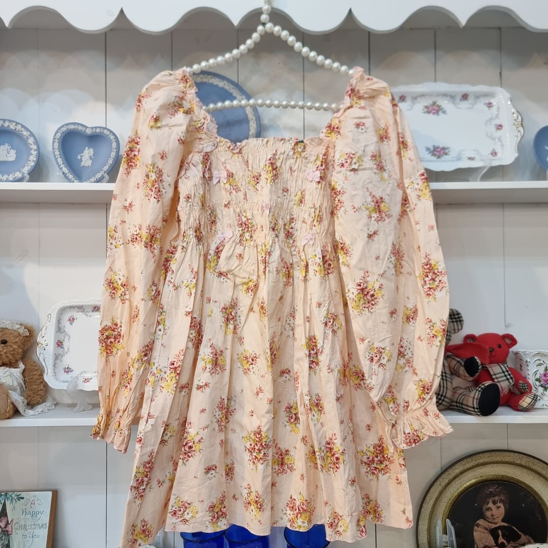 플로럴 오프숄더 스모크 블라우스 / 원피스 상품이미지2