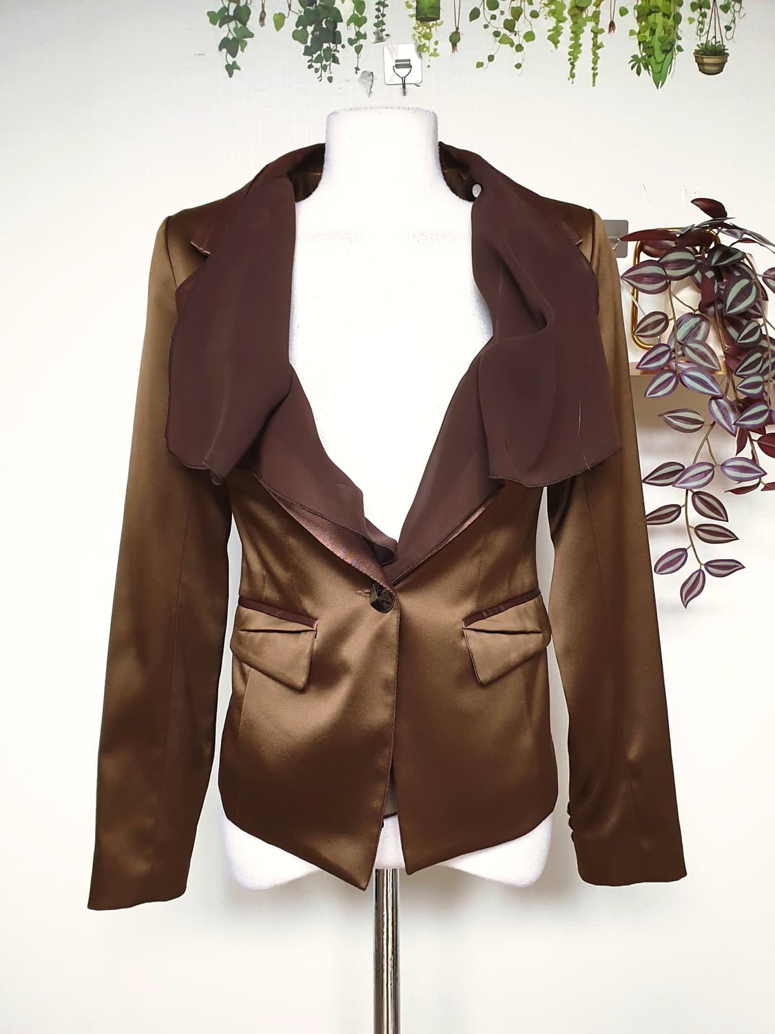 제이삭 스카프레이어드 새틴자켓 55 울 골드브라운 S 상품이미지1