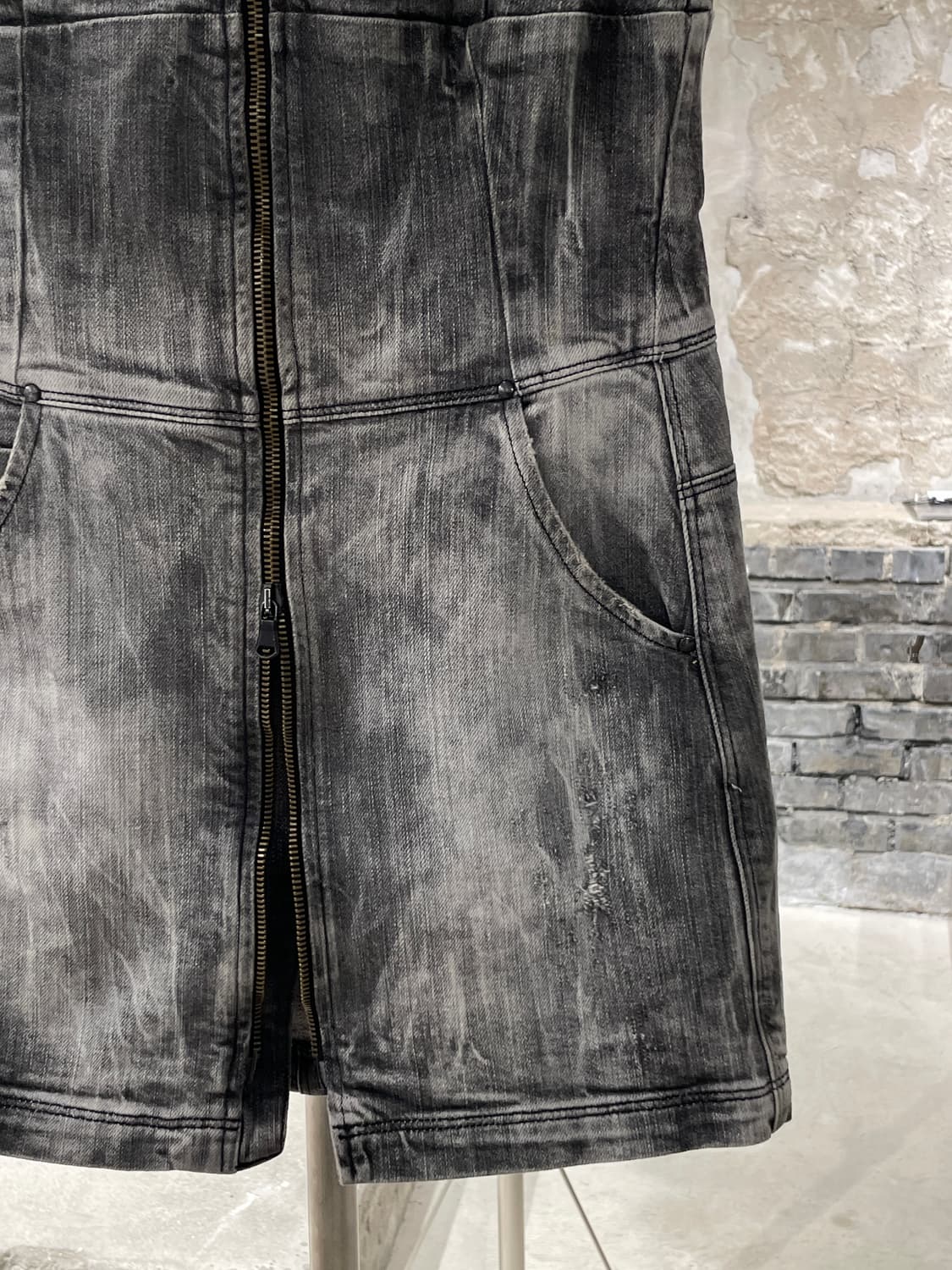 디젤 흑청 투 웨이 집업 워싱 데님 미니 원피스 상품이미지5