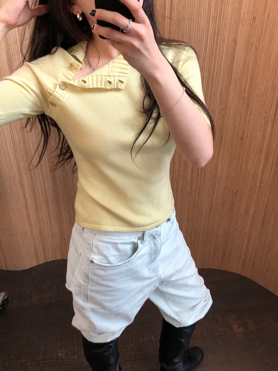 (HALOGEN) 빈티지 메리노 울 버튼 니트 톱 상품이미지2