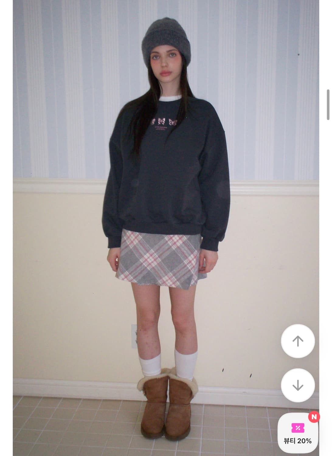 [레터프롬문] 레델 체크 울 랩 스커트 - 그레이 상품이미지2