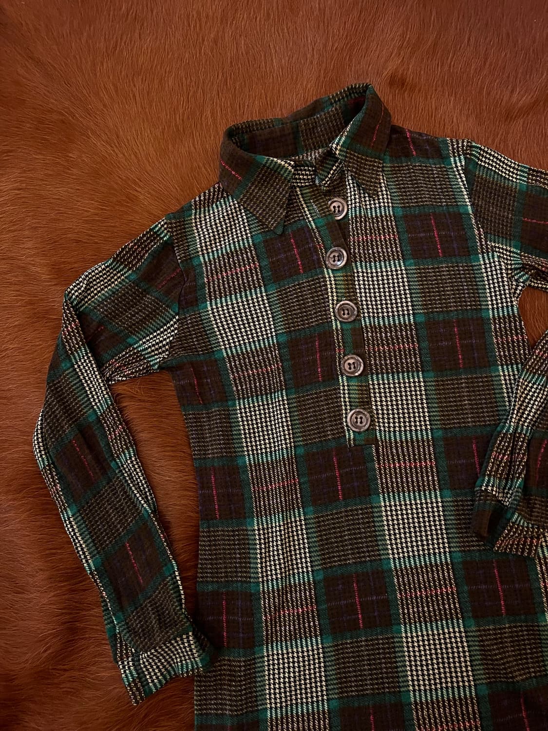 Retro Plaid Half Button top 상품이미지2