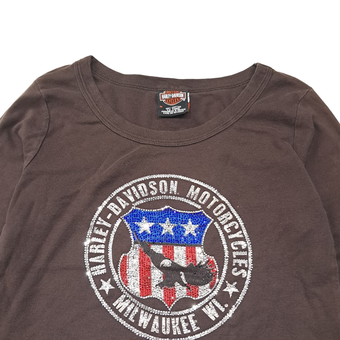 CL570 M 할리데이비슨 00s 라인스톤 다크브라운 이글 티셔츠 상품이미지2