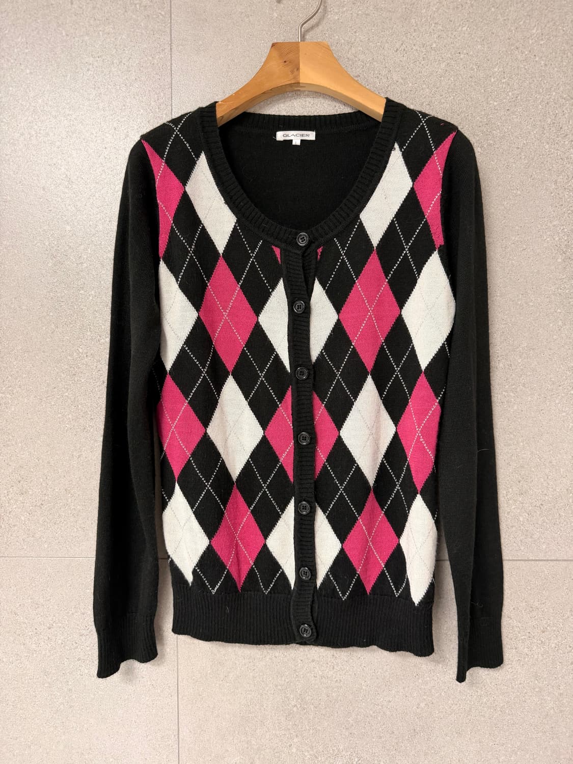 아가일 블랙 체크 가디건 상품이미지1