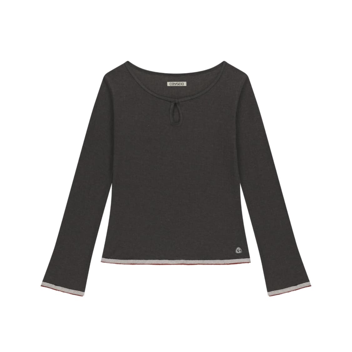 코이세이오 아일렛 레이스 롱슬리브 애쉬브라운 긴팔 티셔츠 상품이미지1