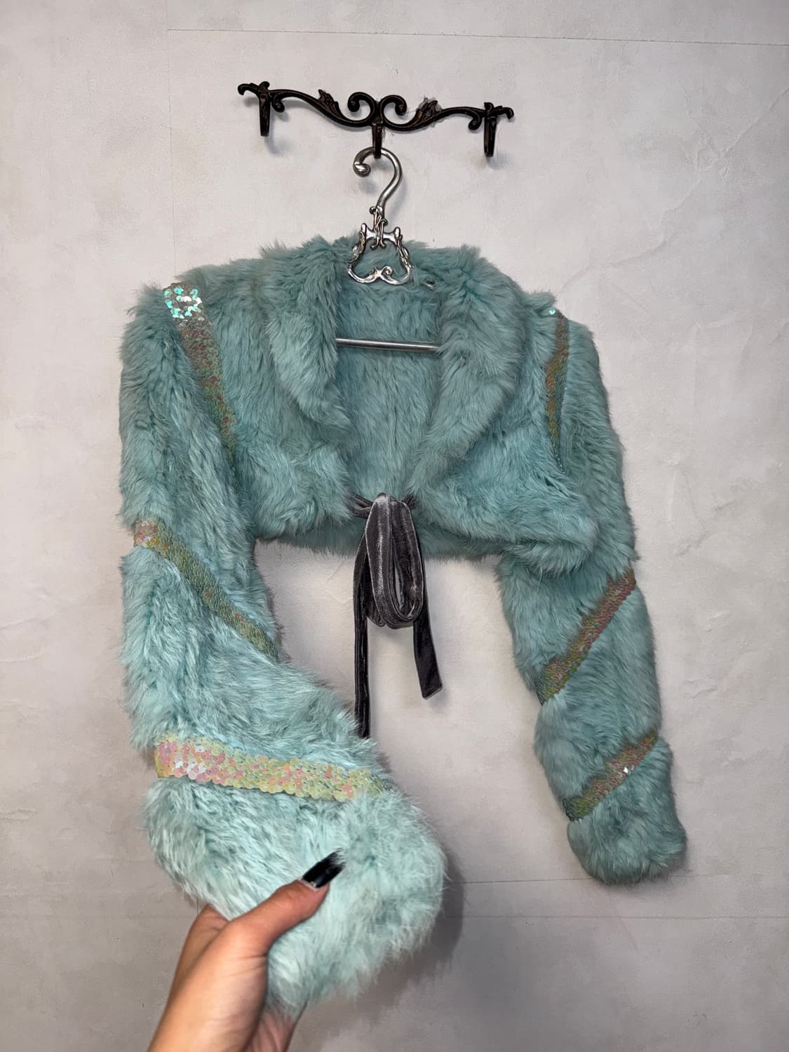 Mint rabbit fur spangled crop bolero jk 상품이미지2