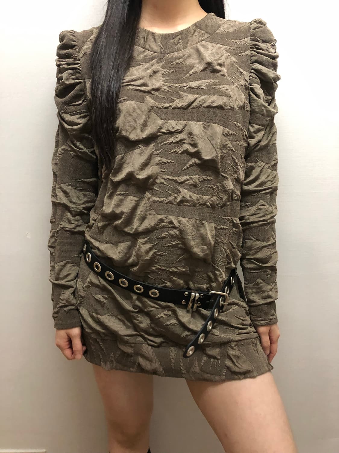 빈티지 카키 텍스쳐 미니 원피스 상품이미지2