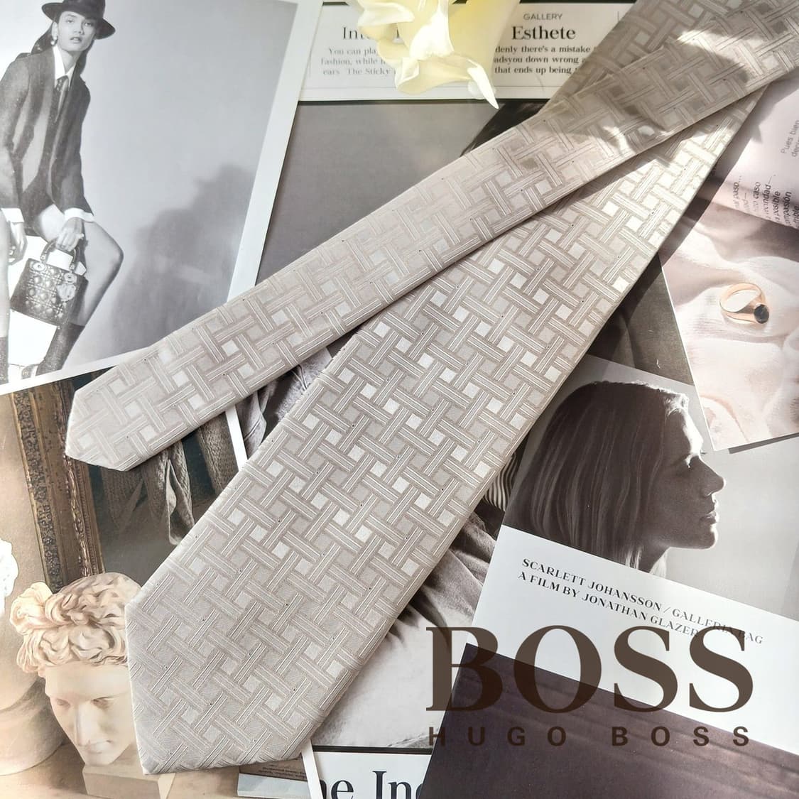 휴고보스 실버 자카드 패턴 넥타이 9.1cm A+등급 A19825 상품이미지2