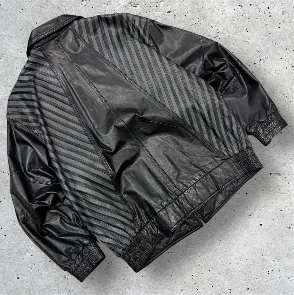 [77] BONHEUR 빈티지 블랙 스트라이프 레더 가죽 자켓 D86 상품이미지2