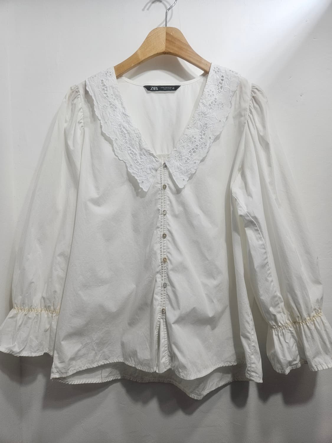 자라(ZARA) 레이스 카라 코튼 로맨틱 블라우스 M 상품이미지3