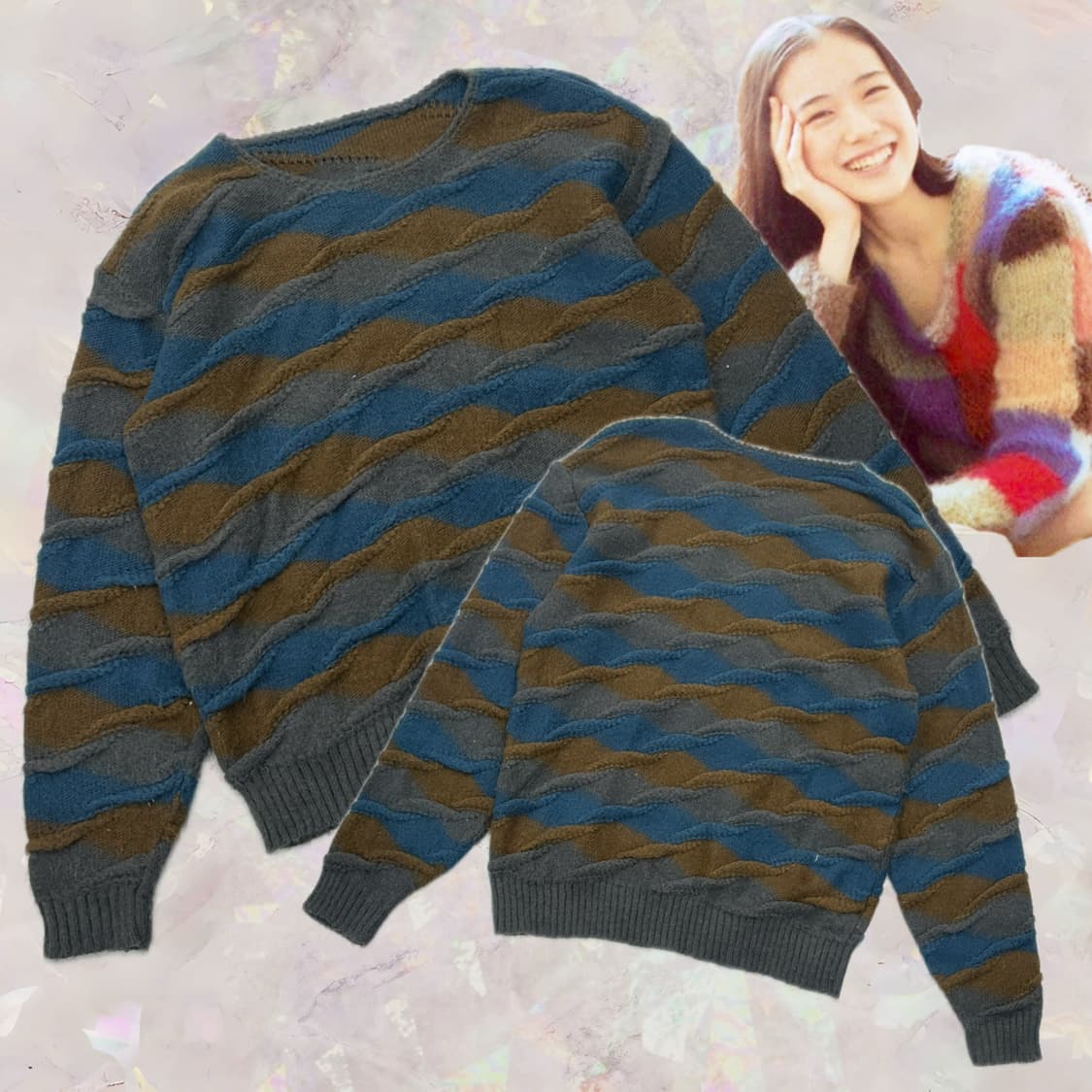 🧵하구미st 민트 초코 니트🧵앙고라st 일본 빈티지 히피 에스닉 상품이미지1