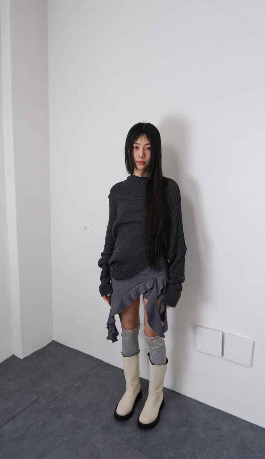 Be.sensai Dune hood knit charcoal drape 상품이미지2