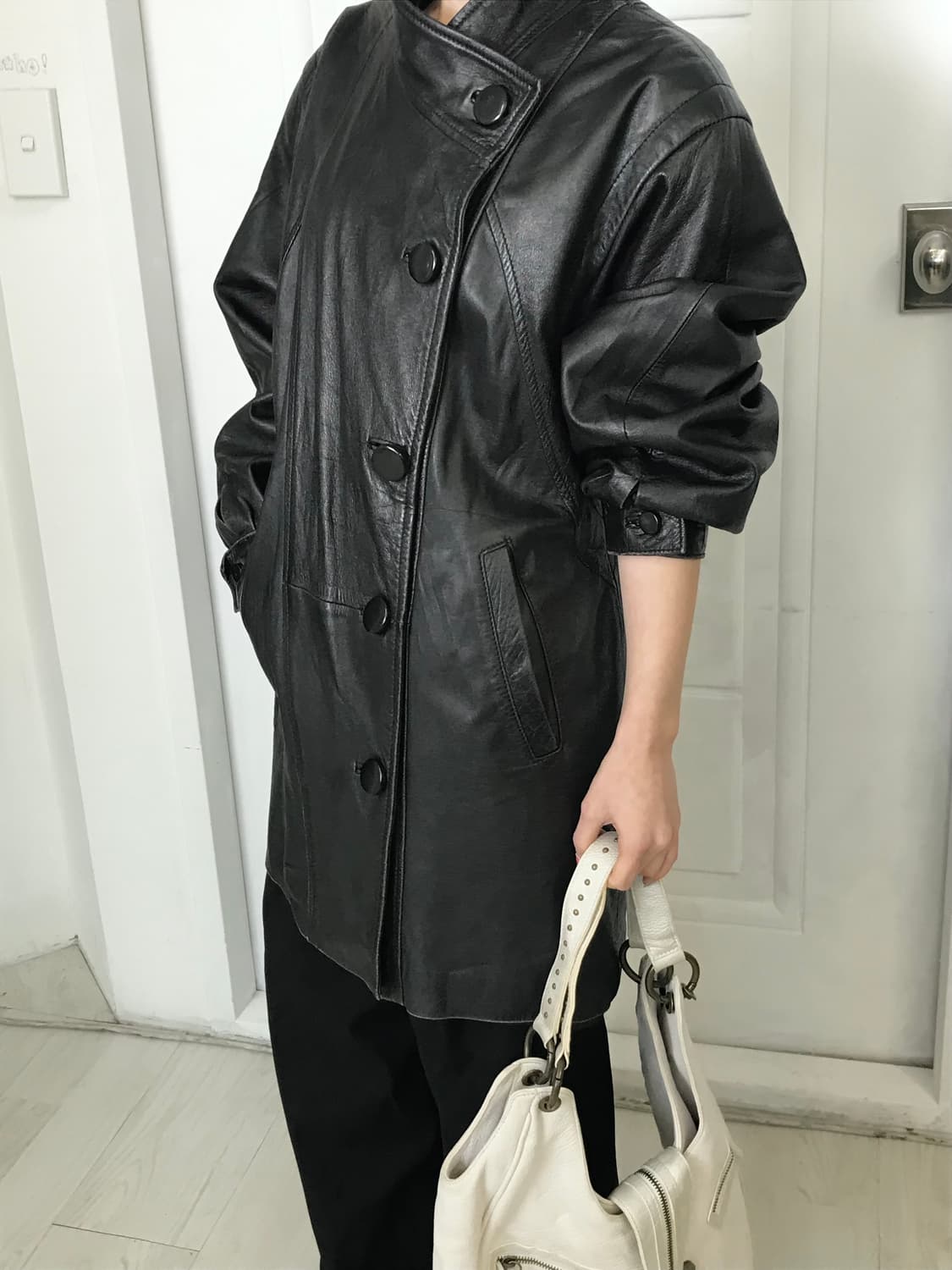 블랙 사선 양가죽 자켓 상품이미지1