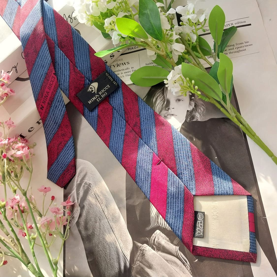 니나리치 실크 블루 스트라이프 로고 넥타이 8cm A+등급 K1718
 상품이미지5