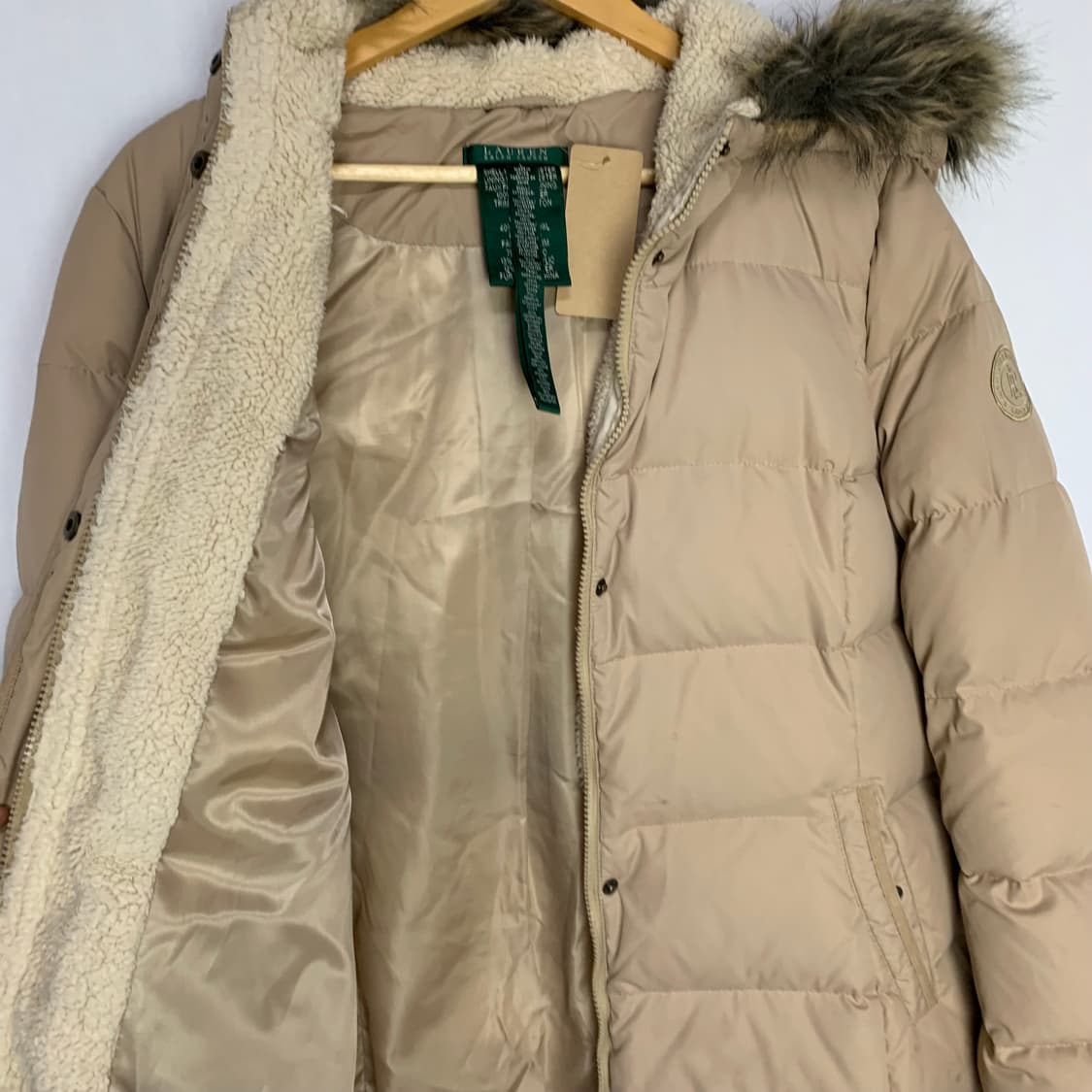 로렌 랄프로렌 후드 퍼 패딩 코트 베이지 여성 L 폴로여성 상품이미지5