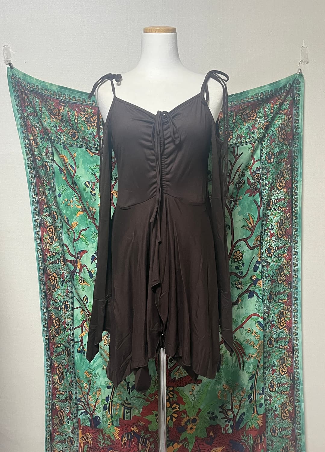 y2k 셔링 트임 언발 끈 긴팔 레이어드 미니 원피스 그런지 페어리 펑크 상품이미지1