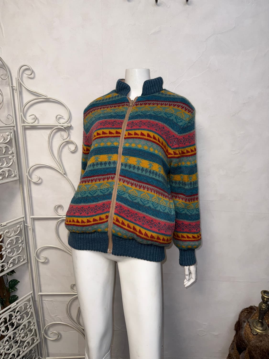 Pink blue nordic reversible knit zipup 상품이미지7