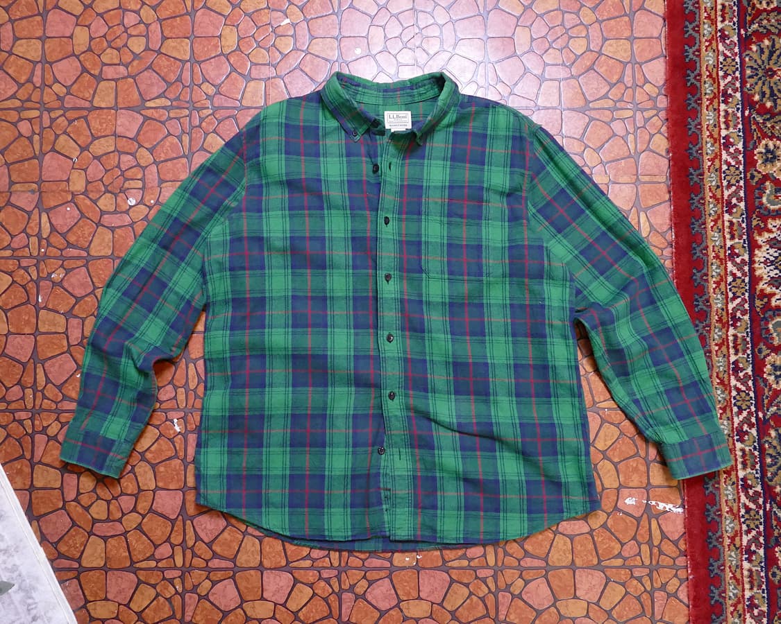 [XL] L.L. Bean. 엘엘빈 체크 플란넬 빈티지 코튼 셔츠 그린 상품이미지1