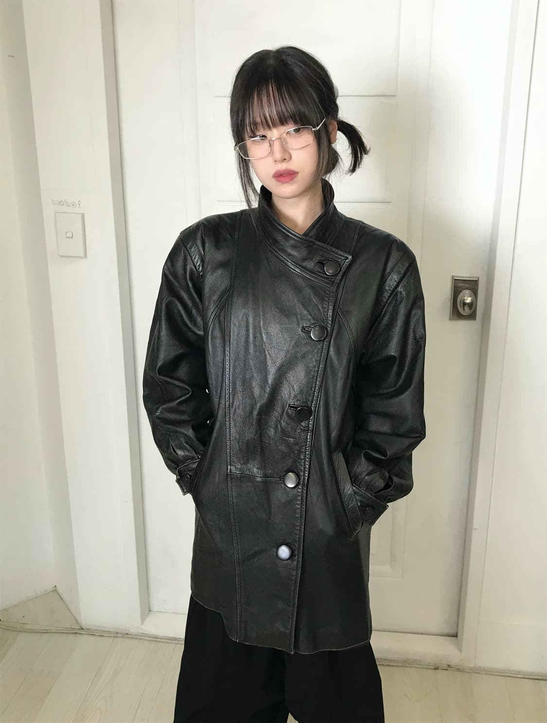 블랙 사선 양가죽 자켓 상품이미지3