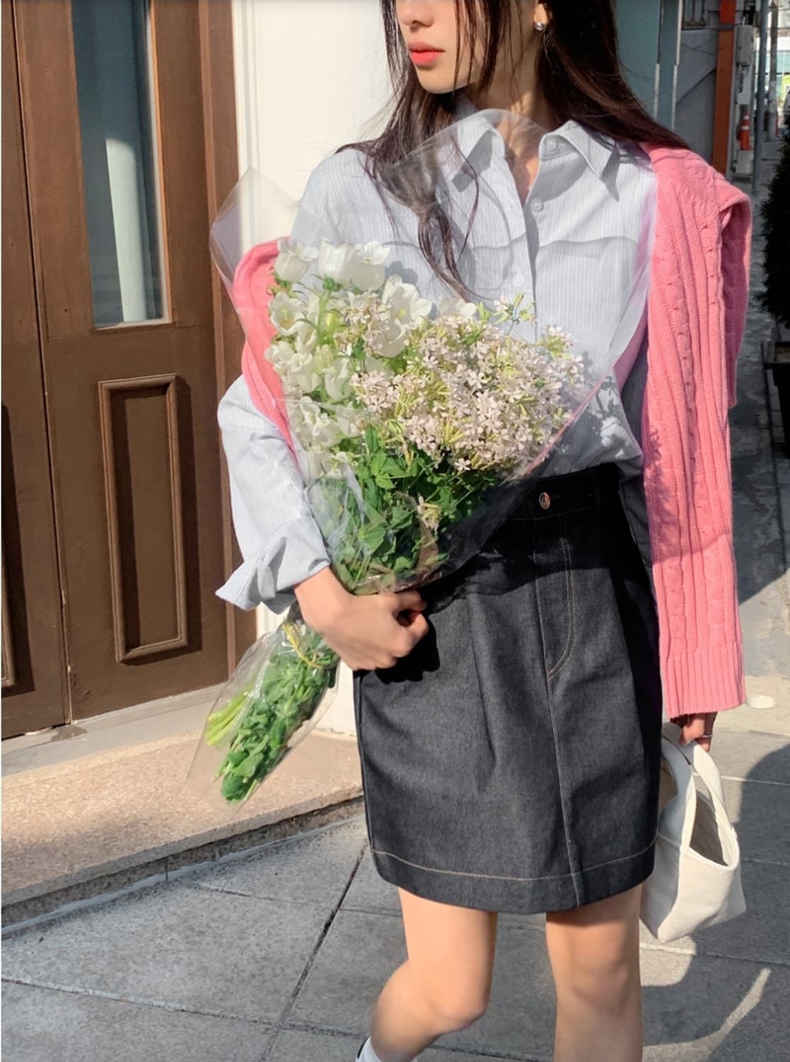 새상품) 업타운홀릭 제작 hour 블루 스트라이프 셔츠 상품이미지3