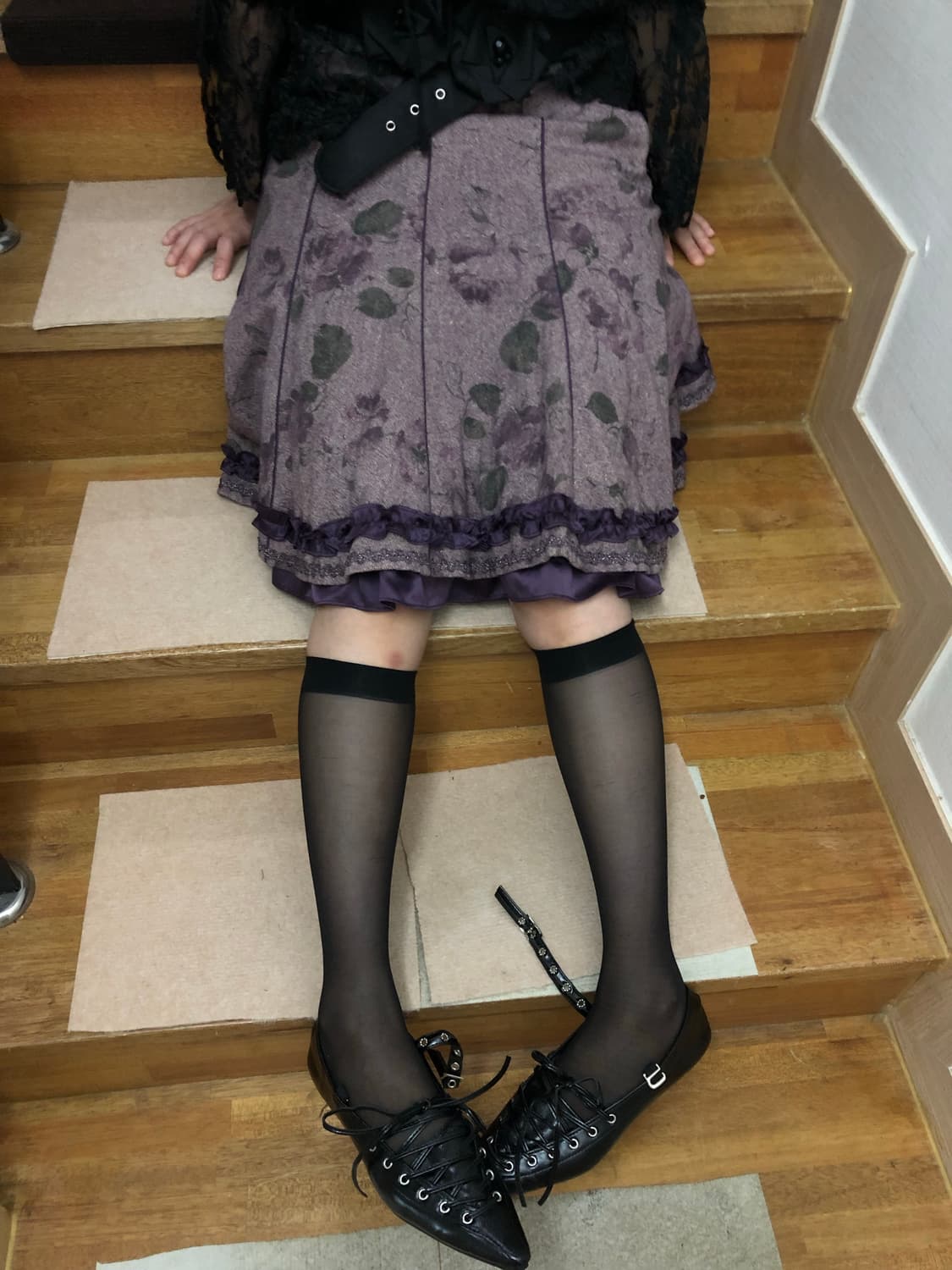 빈티지 퍼플 플라워 미디 스커트 상품이미지5