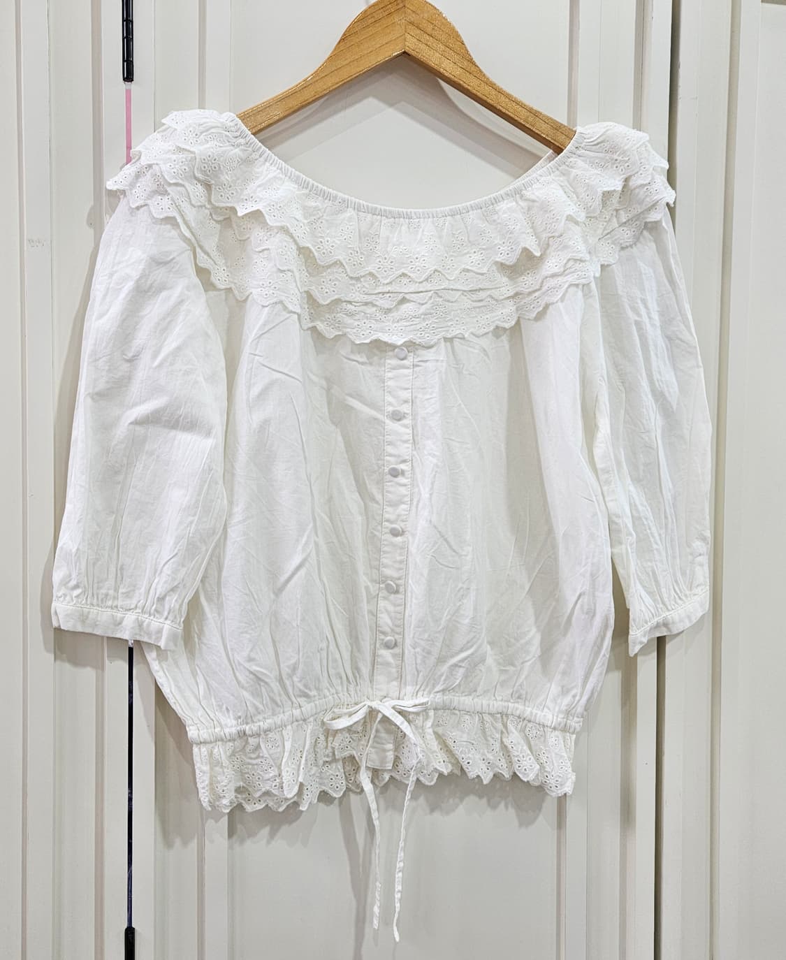 레이스 프릴 블라우스 화이트 7부 상품이미지2