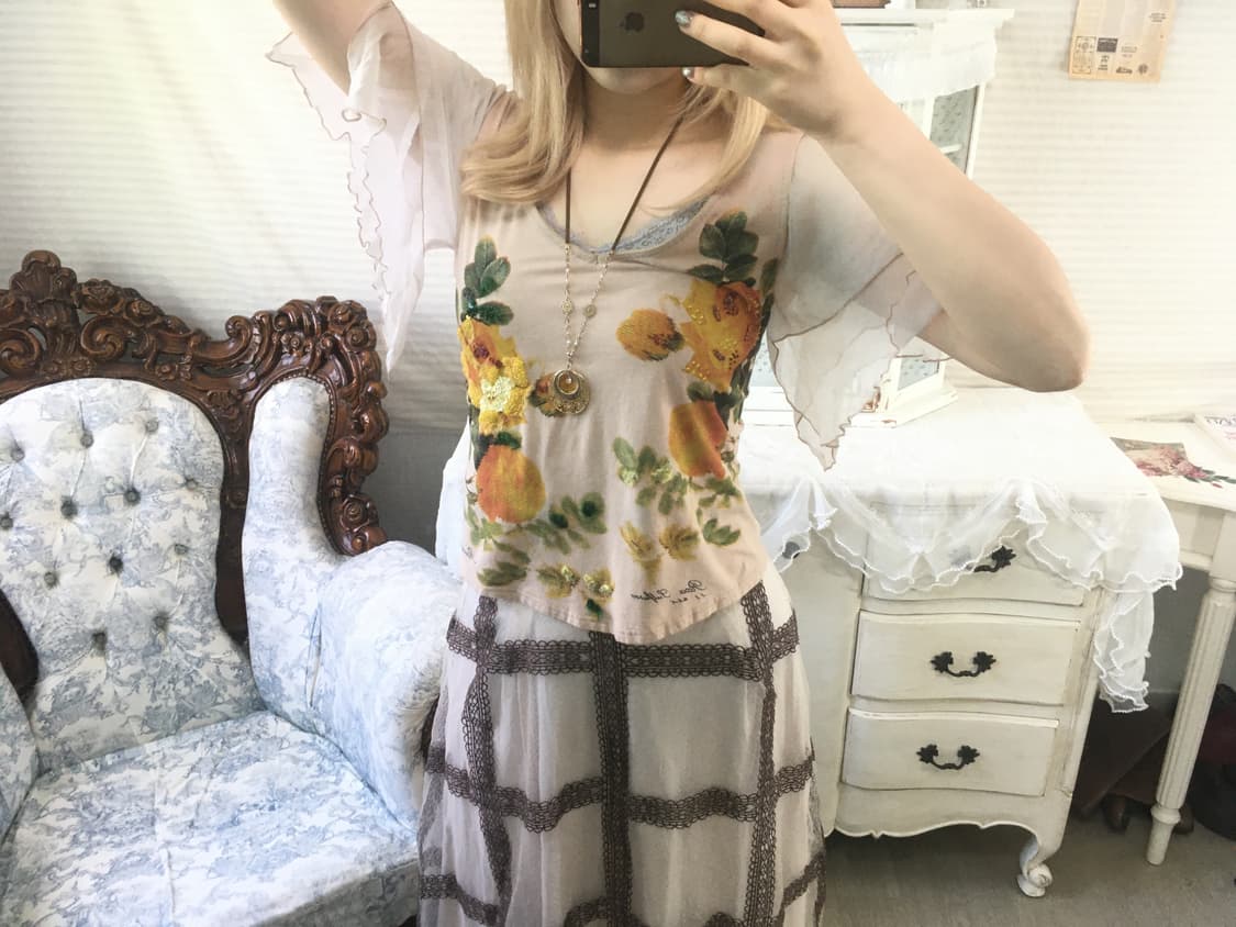 일본빈티지 핑크 페어리 쉬폰 비즈 블라우스 상품이미지1