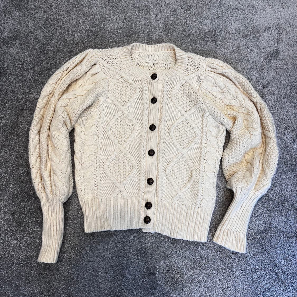 빈티지 아이보리 꽈배기 벌룬 니트 가디건M-L 상품이미지2